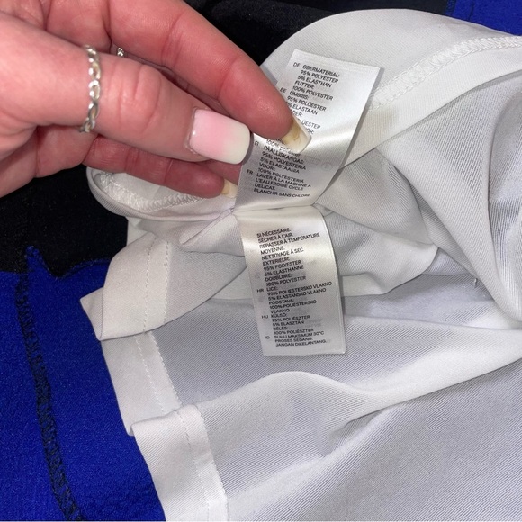 H&M Blue Black White Open Back Peplum Top Side Zip SZ 2 - Picture 6 of 9